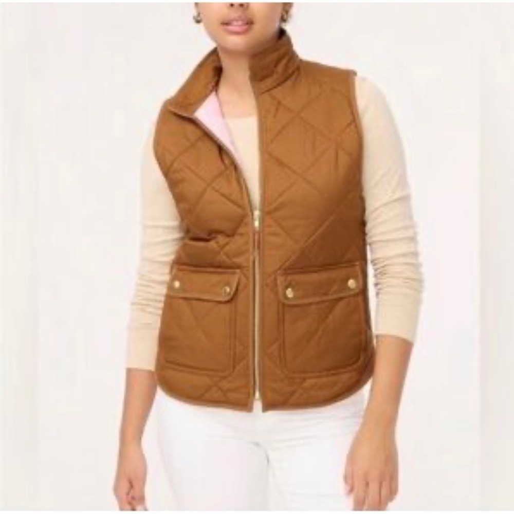J.Crew Quilted Vest Womens 2X Brown Sleeveless Puffer Pockets Gold Zip EUC - Picture 6 of 6